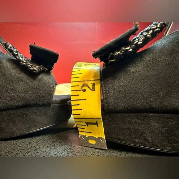 Crown Vintage Black 5.5” Wedge Heels Fabric Faux Suede With Bow Women’s Size 10M - Picture 7 of 12